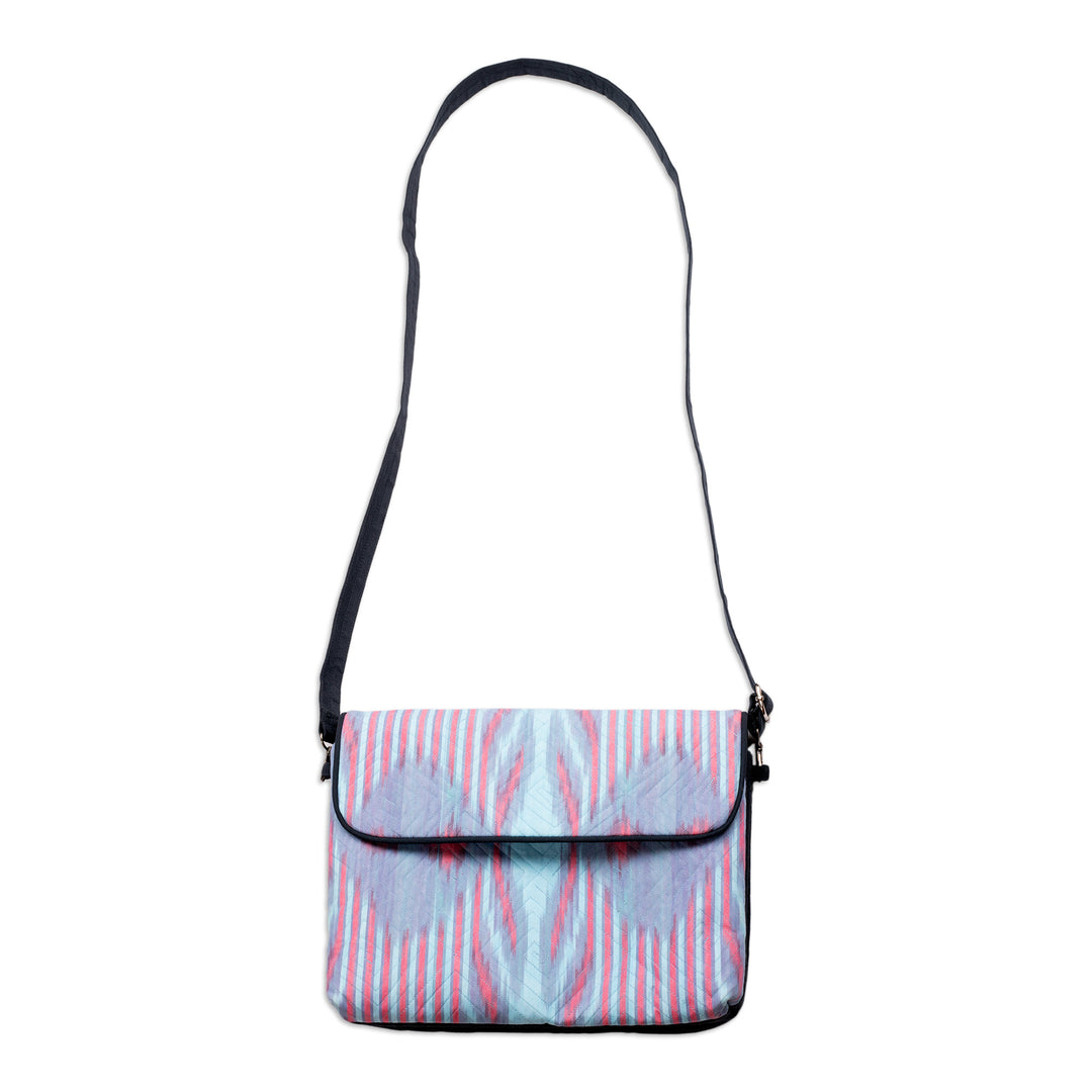 Pink and Blue Ikat Patterned Sling Bag from Uzbekistan - Uzbekistan Winds