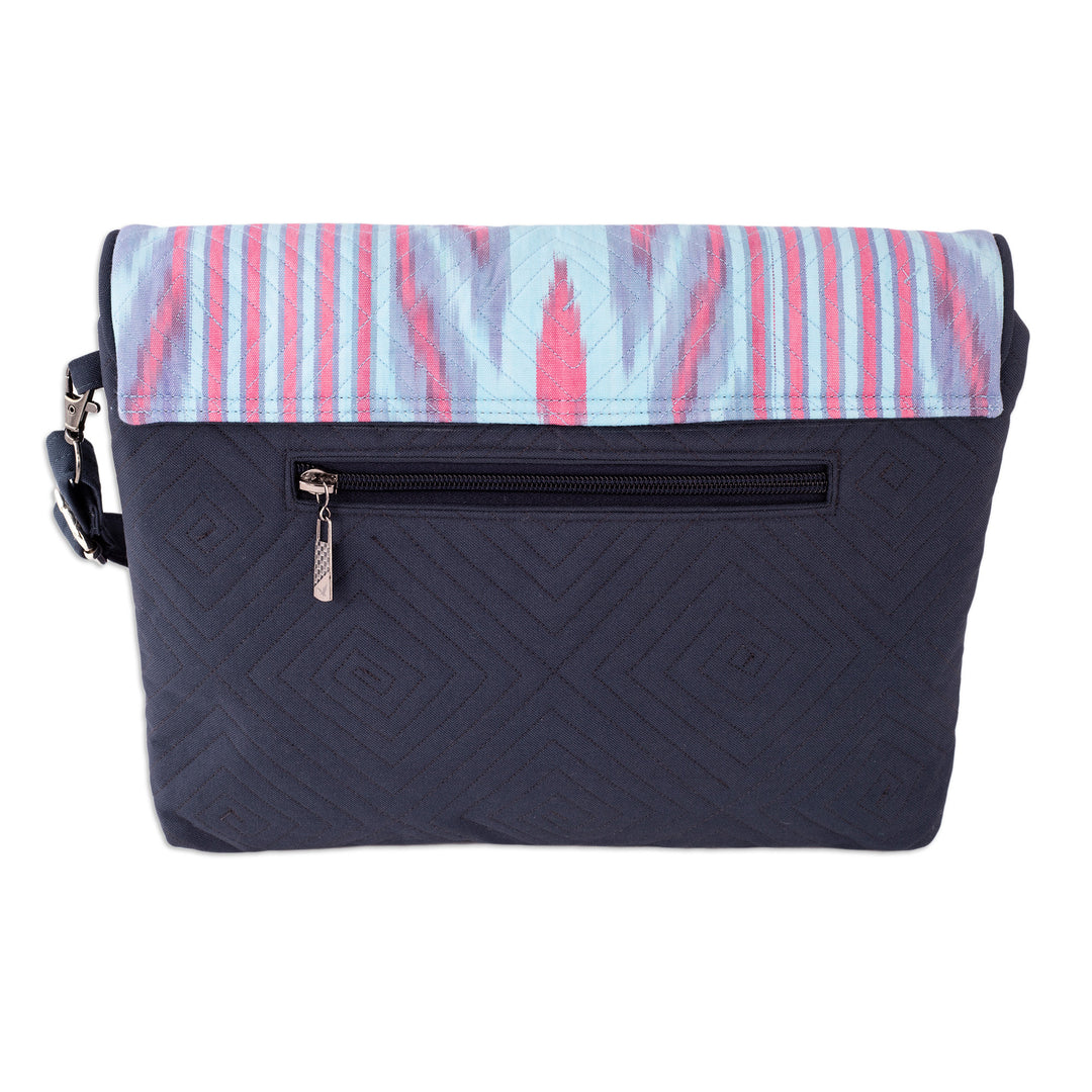 Pink and Blue Ikat Patterned Sling Bag from Uzbekistan - Uzbekistan Winds