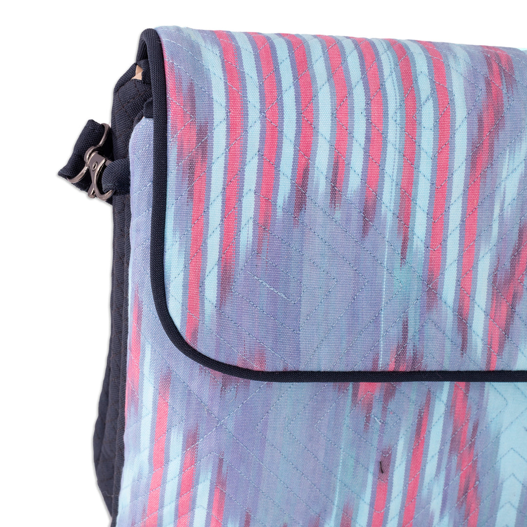Pink and Blue Ikat Patterned Sling Bag from Uzbekistan - Uzbekistan Winds