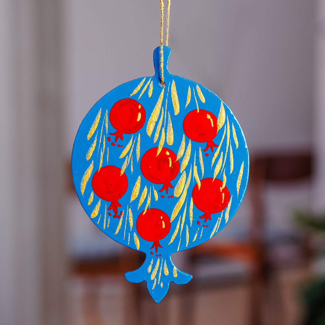 Painted Lacquered Pomegranate-Shaped Walnut Wood Ornament - Classic Pomegranate
