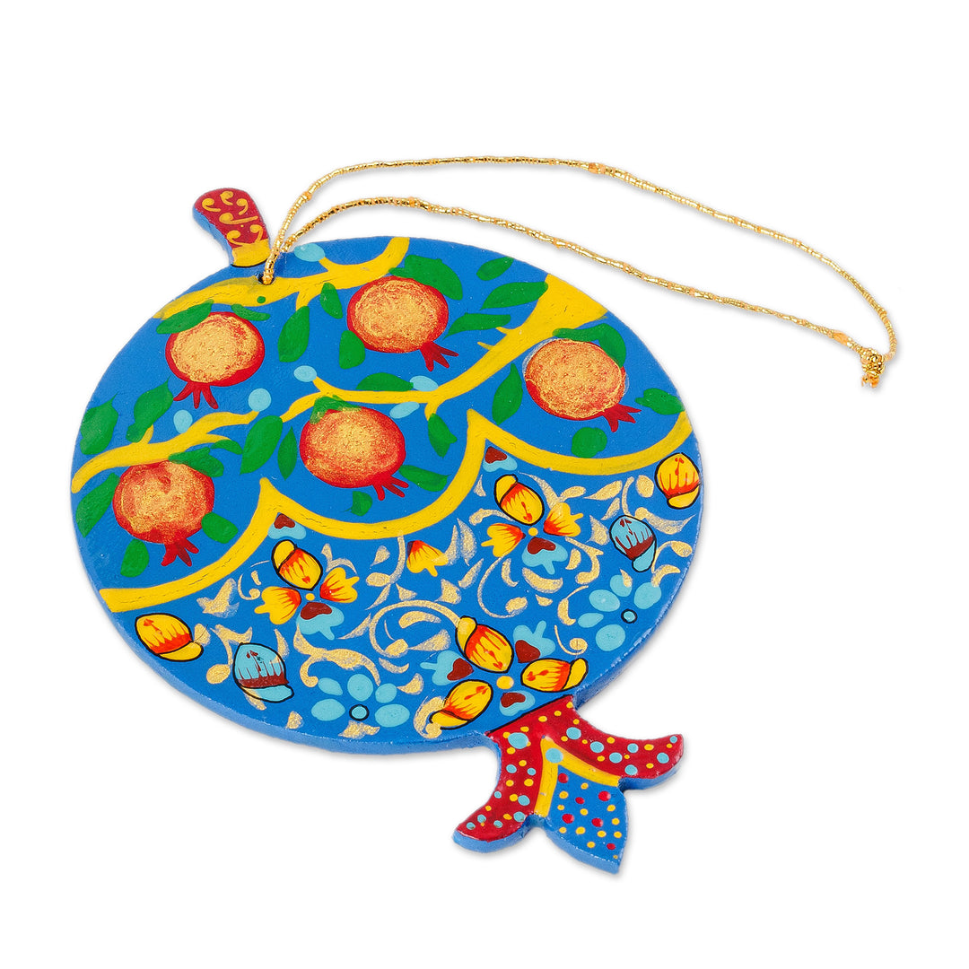 Painted Lacquered Pomegranate-Shaped Walnut Wood Ornament - Classic Pomegranate