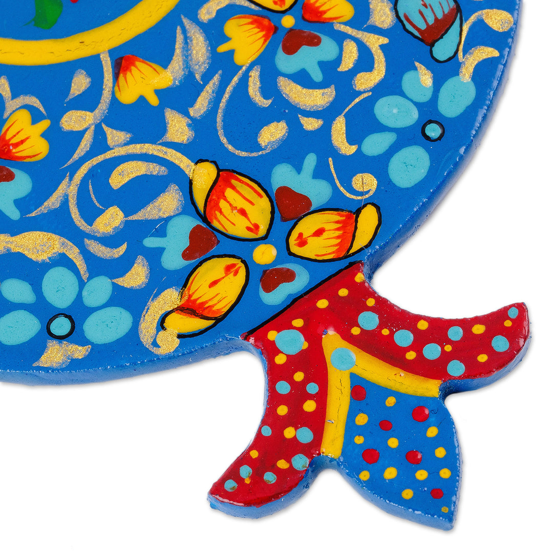Painted Lacquered Pomegranate-Shaped Walnut Wood Ornament - Classic Pomegranate