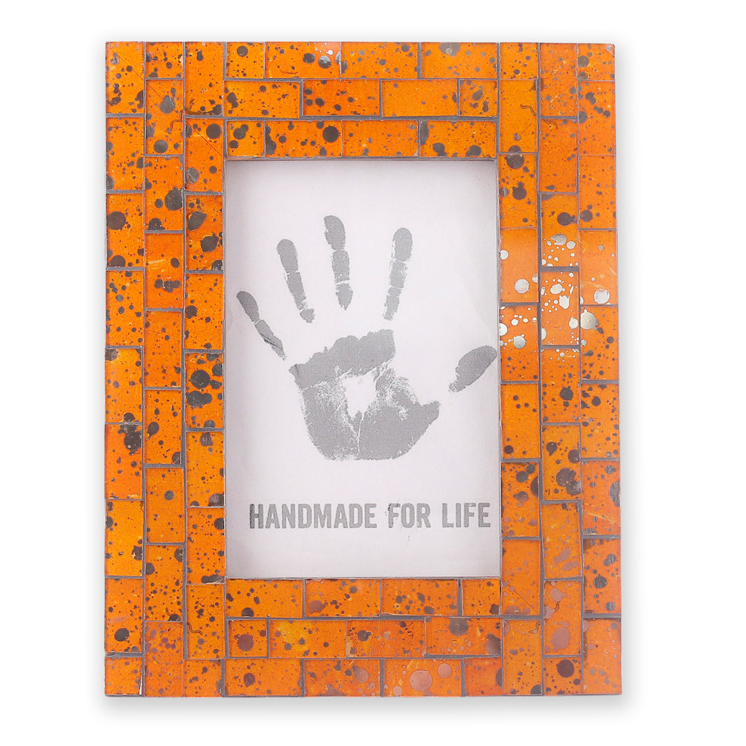Wood Photo Frame with Glass Mosaic Pattern in Orange (4x6) - Warm Memorabilia
