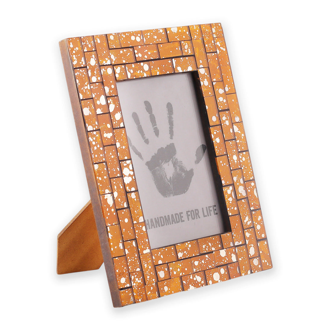 Wood Photo Frame with Glass Mosaic Pattern in Orange (4x6) - Warm Memorabilia