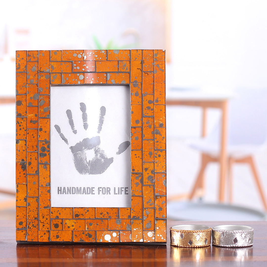 Wood Photo Frame with Glass Mosaic Pattern in Orange (4x6) - Warm Memorabilia