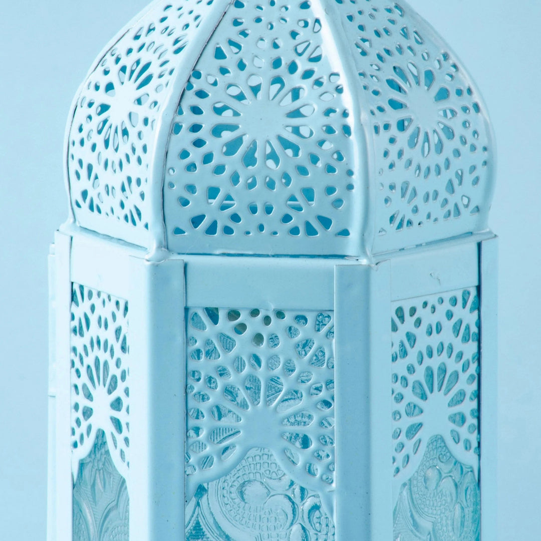Blue Hanging Lantern with Decorative Glass from India - Princely Pastel