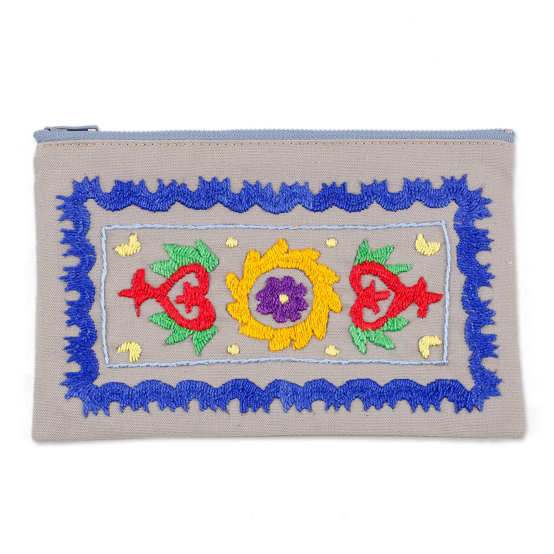 Cotton Cosmetic Bag with Suzani Hand-Embroidered Motifs - Chic Flair