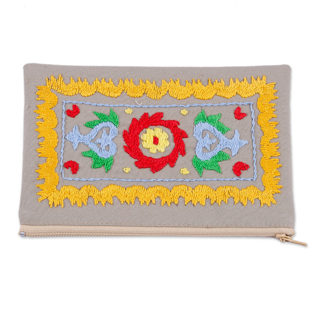 Traditional Suzani Hand-Embroidered Cotton Cosmetic Bag - Chic Splendor
