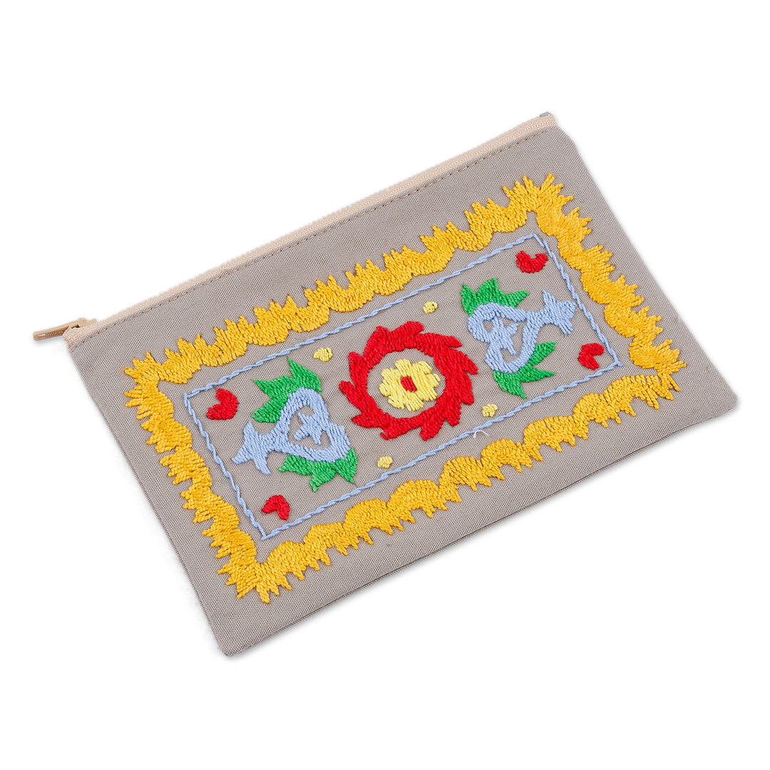 Traditional Suzani Hand-Embroidered Cotton Cosmetic Bag - Chic Splendor