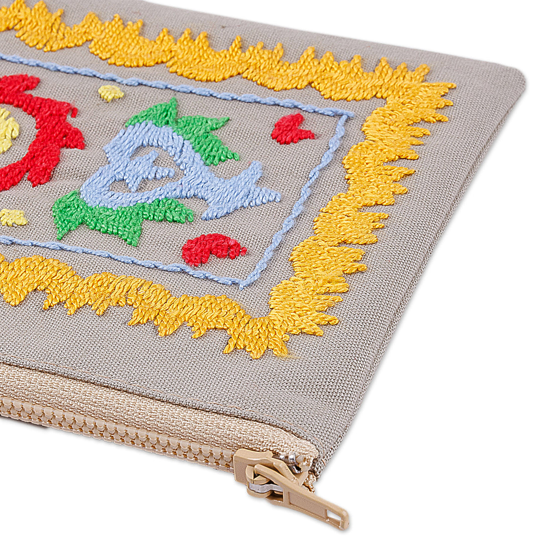 Traditional Suzani Hand-Embroidered Cotton Cosmetic Bag - Chic Splendor