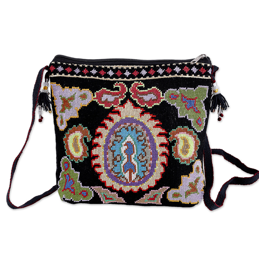 Traditional Iroki Embroidered Black Sling with Tassels - Palatial Nights