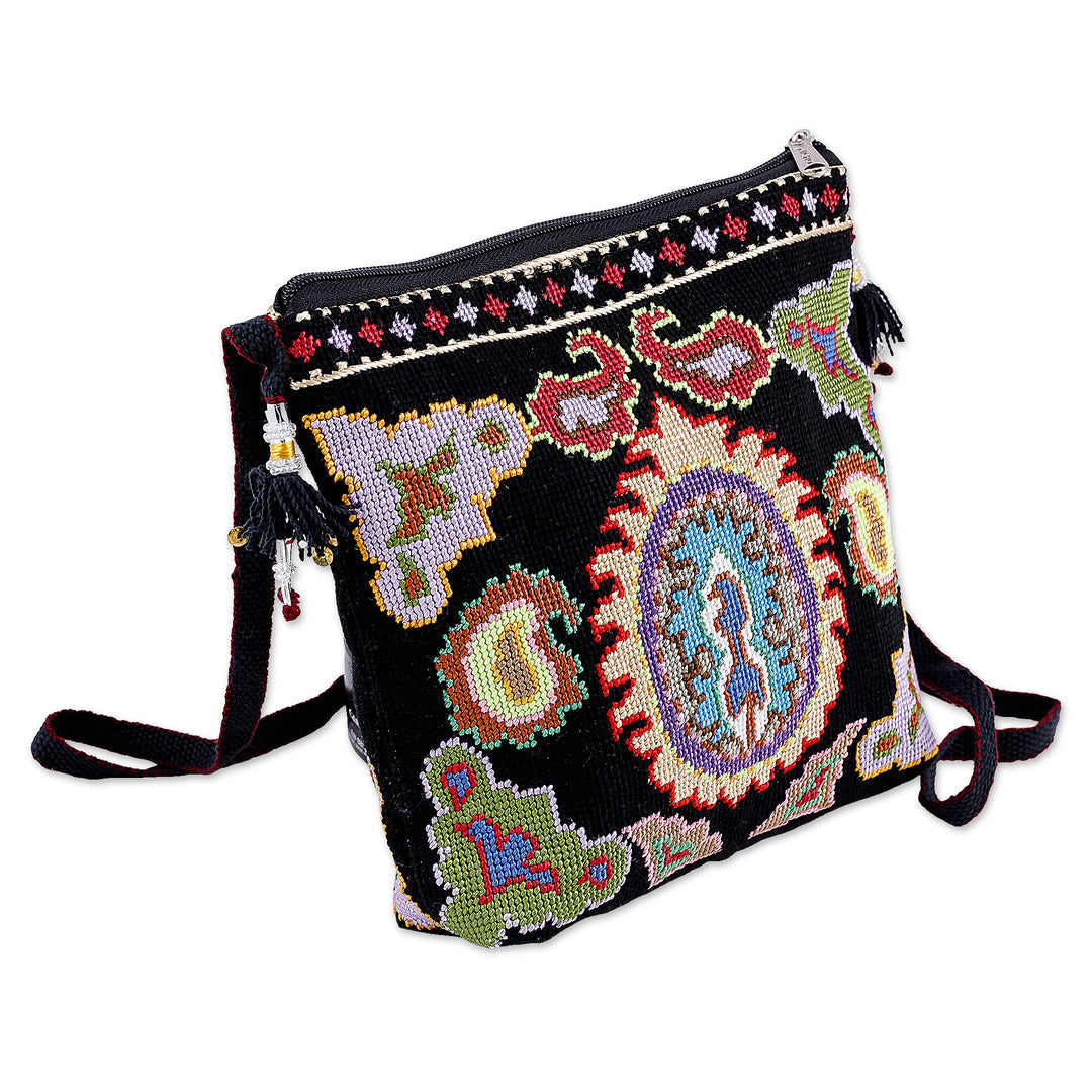 Traditional Iroki Embroidered Black Sling with Tassels - Palatial Nights