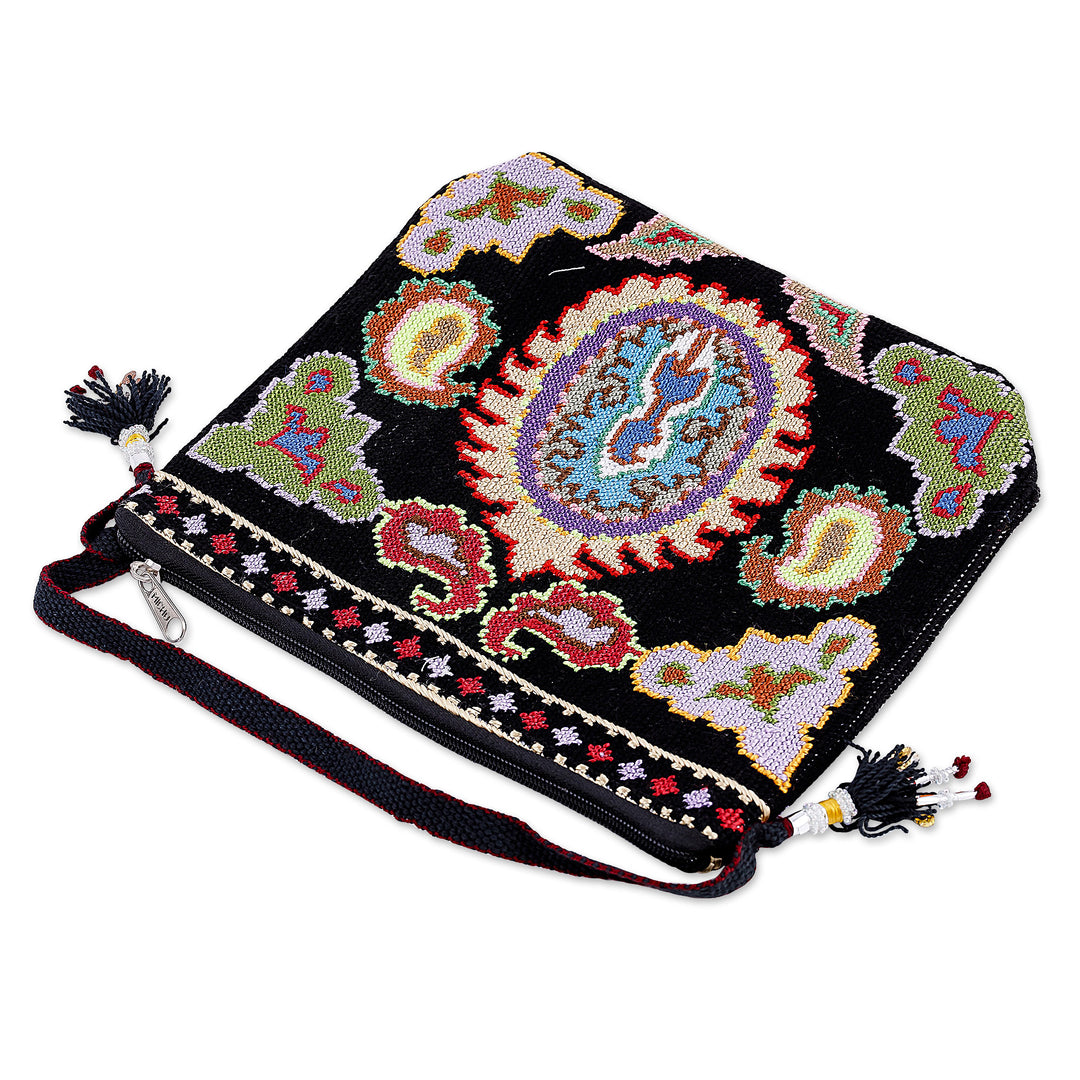 Traditional Iroki Embroidered Black Sling with Tassels - Palatial Nights