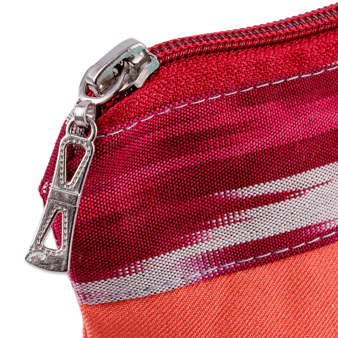 Cotton Cosmetic Bag with Suzani Hand Embroidery Ikat Accent - Chic Paisley