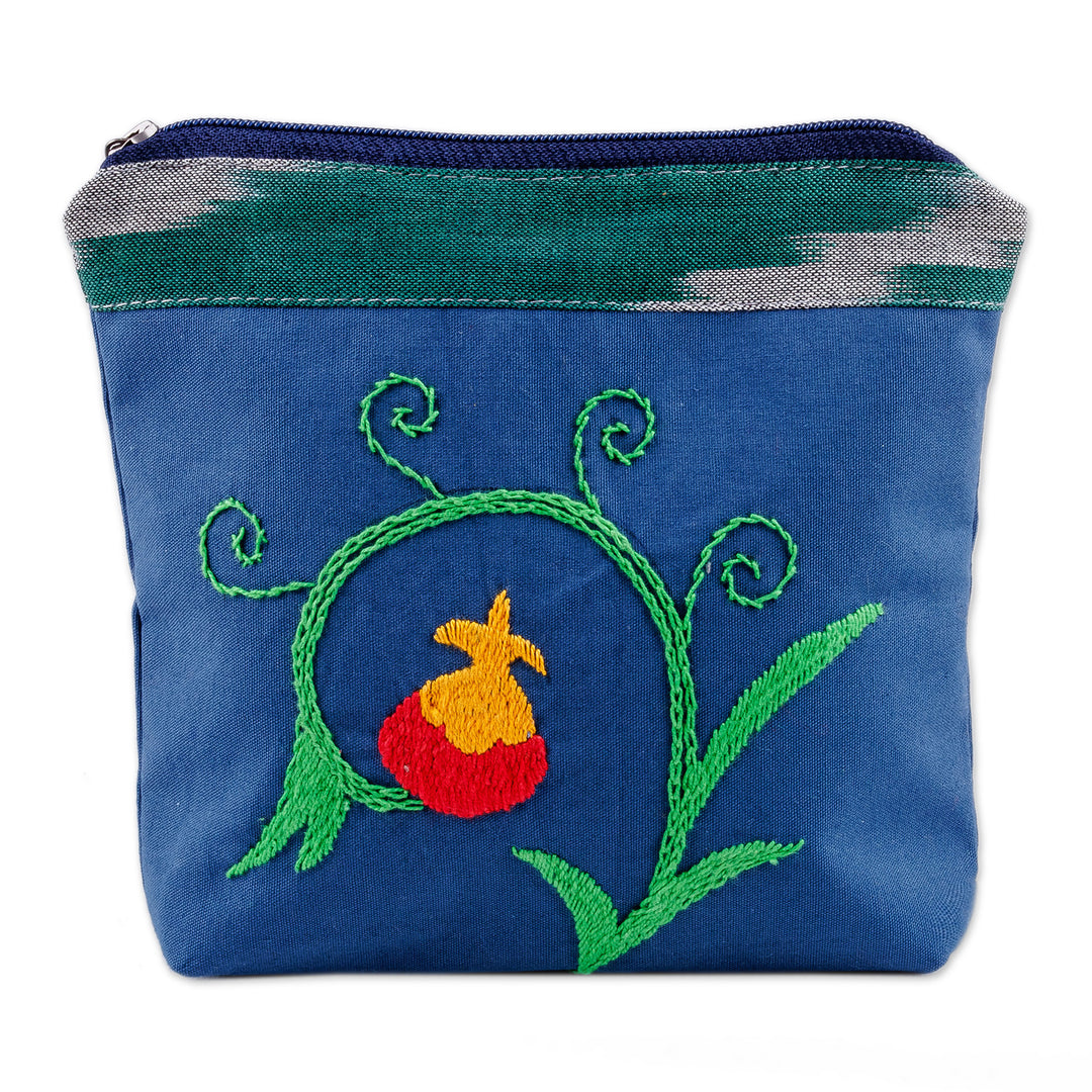 Suzani Hand-Embroidered Ikat-Accented Cotton Cosmetic Bag - Iconic Fruit