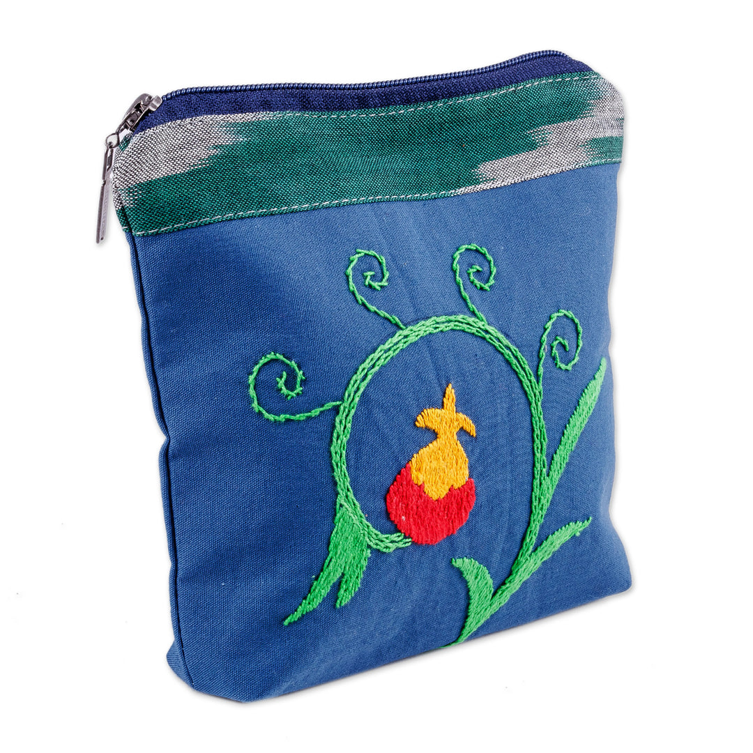 Suzani Hand-Embroidered Ikat-Accented Cotton Cosmetic Bag - Iconic Fruit