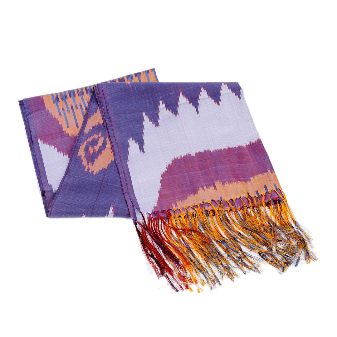 Handwoven Ikat Patterned Purple and Fuchsia Silk Scarf - Royal Fantasy