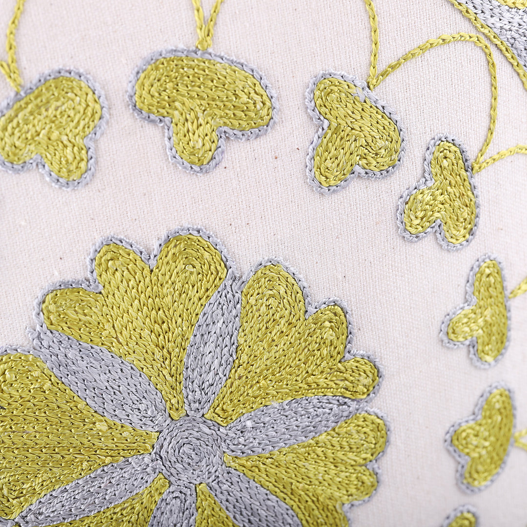 Suzani Embroidered Golden and Silver Cotton Pillow Sham - Divine Eden