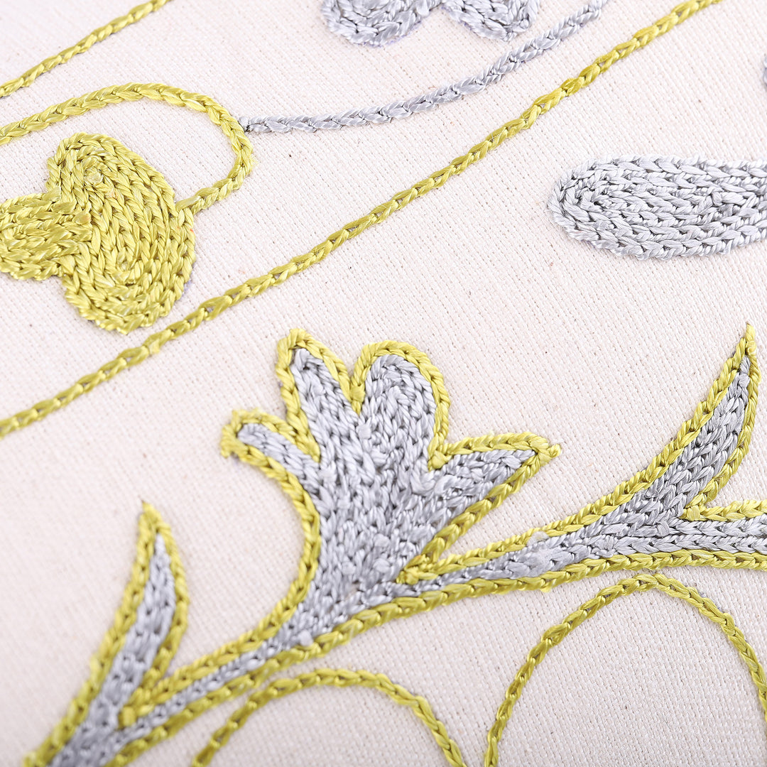 Suzani Embroidered Golden and Silver Cotton Pillow Sham - Divine Eden