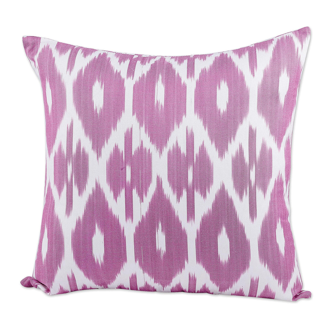Classic Ikat Patterned Pink and White Cotton Cushion Cover - Pink Tradition