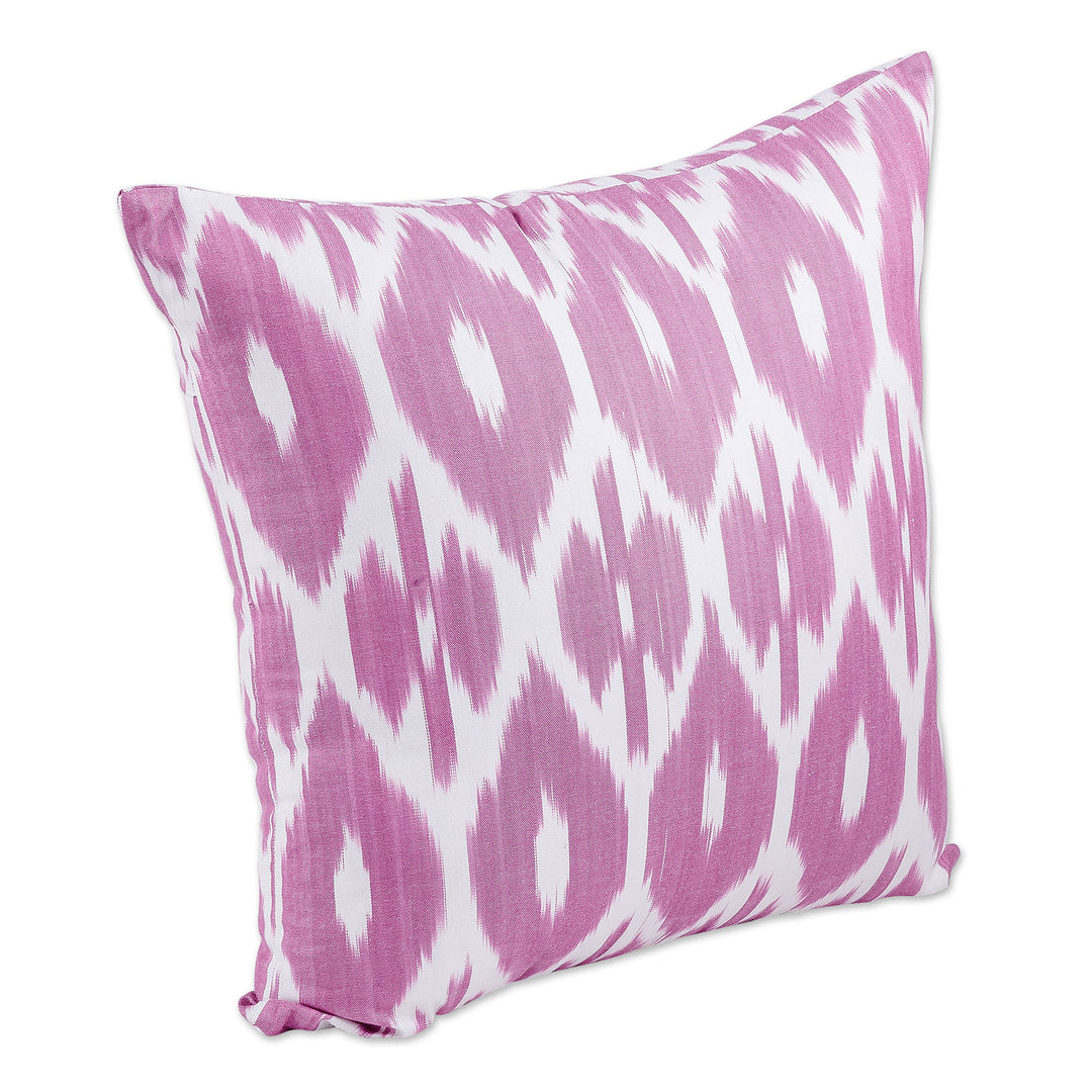 Classic Ikat Patterned Pink and White Cotton Cushion Cover - Pink Tradition