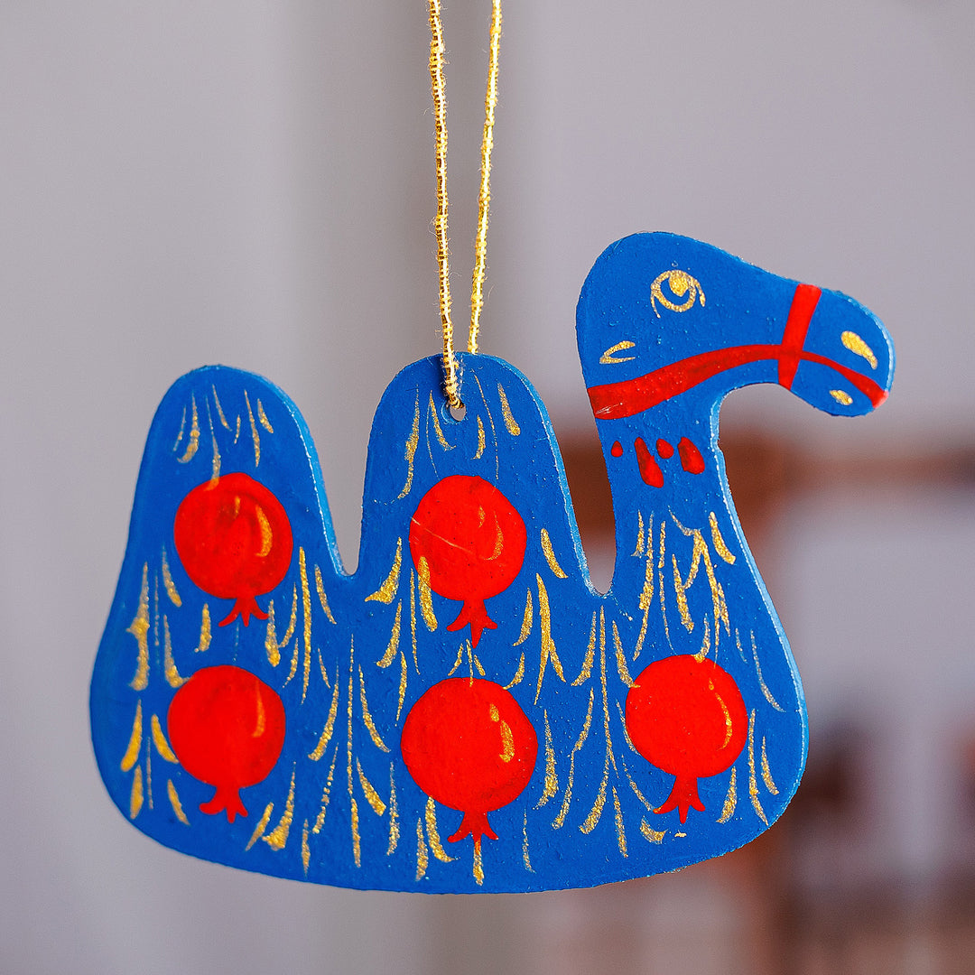 Painted Lacquered Camel-Shaped Walnut Wood Ornament - Classic Camel