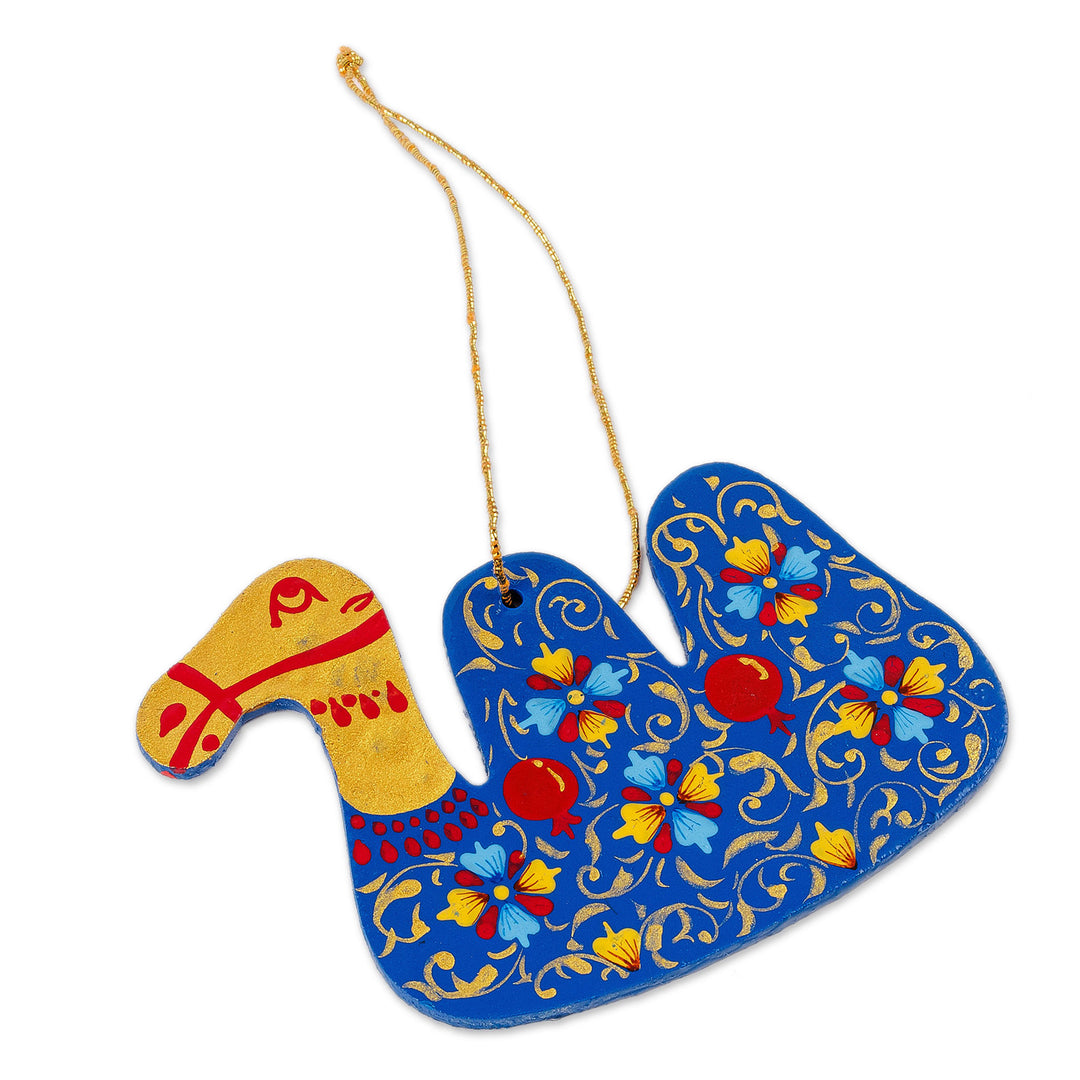 Painted Lacquered Camel-Shaped Walnut Wood Ornament - Classic Camel