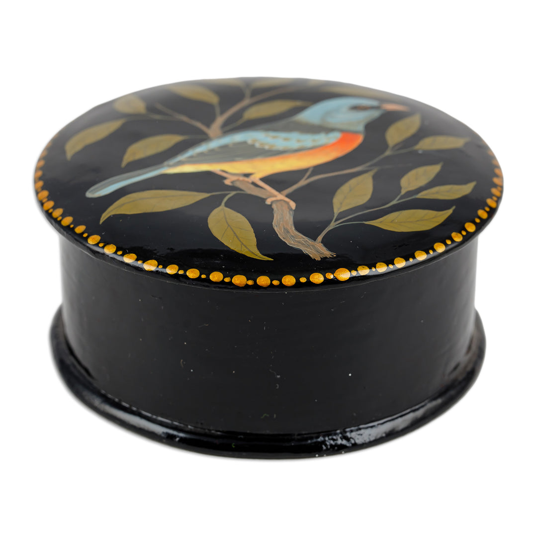 Painted Bird and Leafy-Themed Blue and Green Jewelry Box - Bird in the Hand