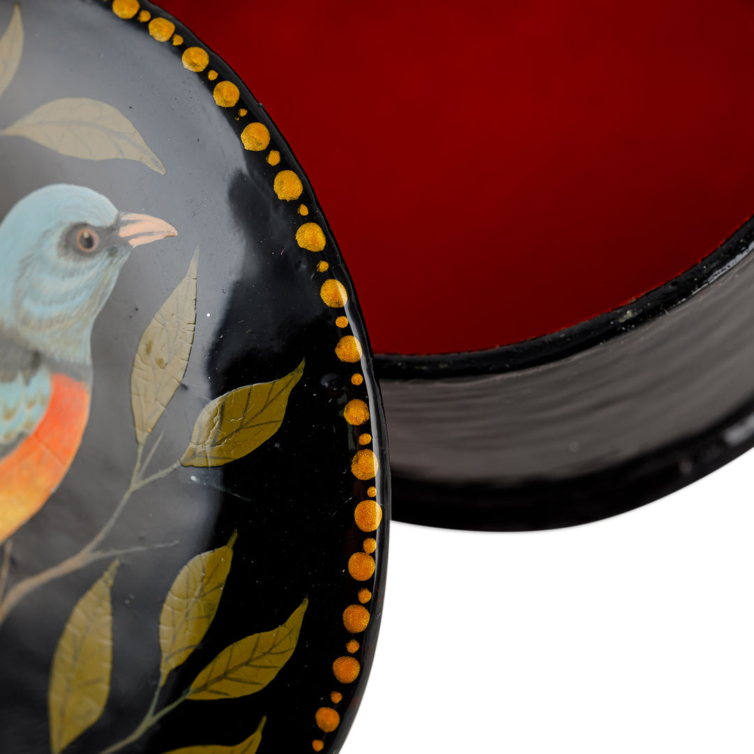 Painted Bird and Leafy-Themed Blue and Green Jewelry Box - Bird in the Hand