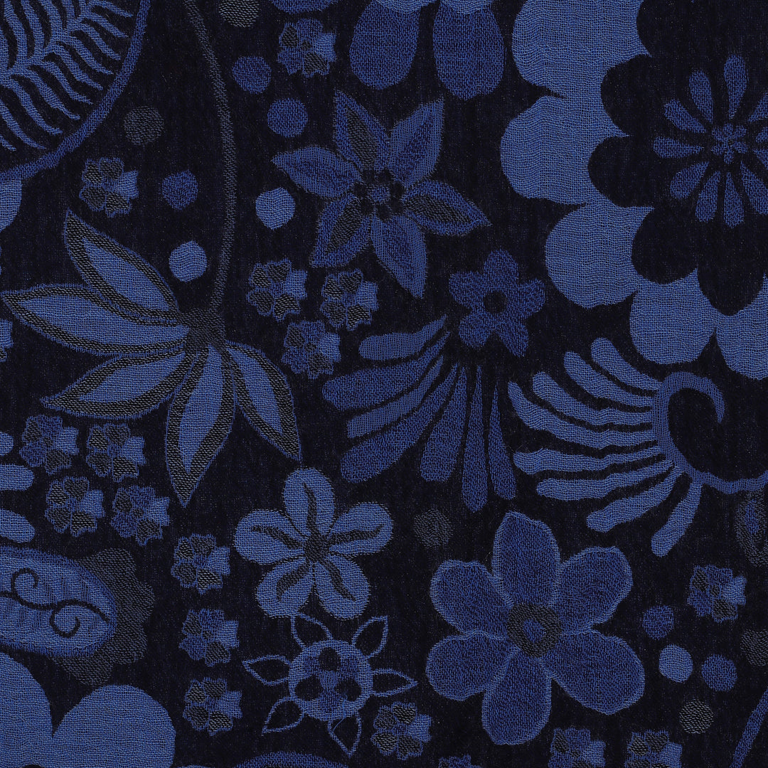 Jamawar-Inspired Floral Leaf Paisley-Themed Blue Wool Shawl - Indigo Bloom