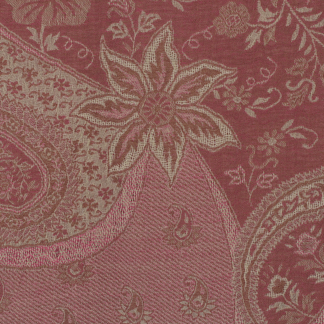 Paisley Floral-Themed Pink Jamawar Wool Shawl with Fringes - Sophisticated Appeal