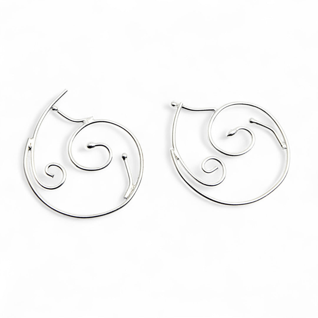 Ocean-Themed High-Polished Sterling Silver Hoop Earrings - Dreamy Waves