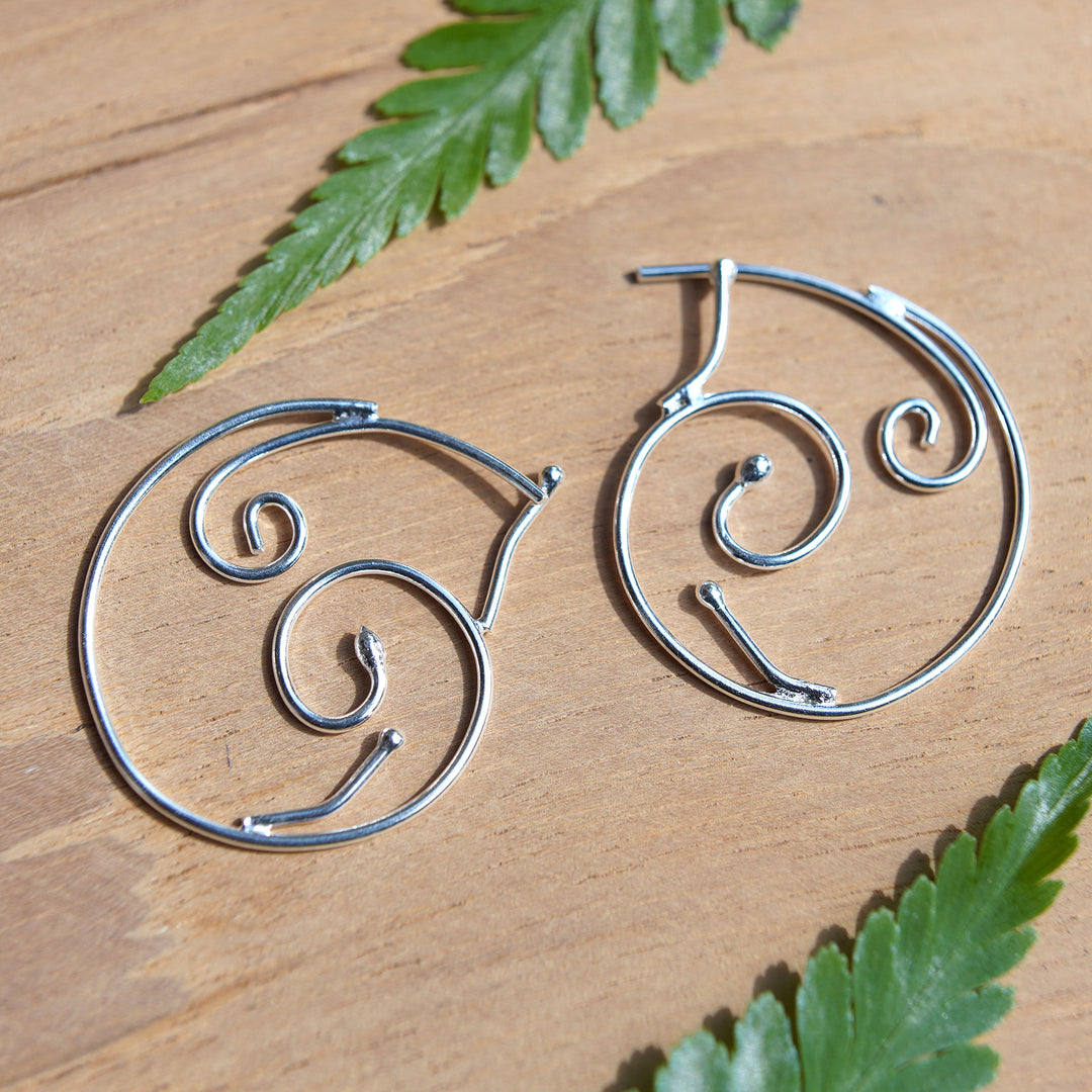 Ocean-Themed High-Polished Sterling Silver Hoop Earrings - Dreamy Waves