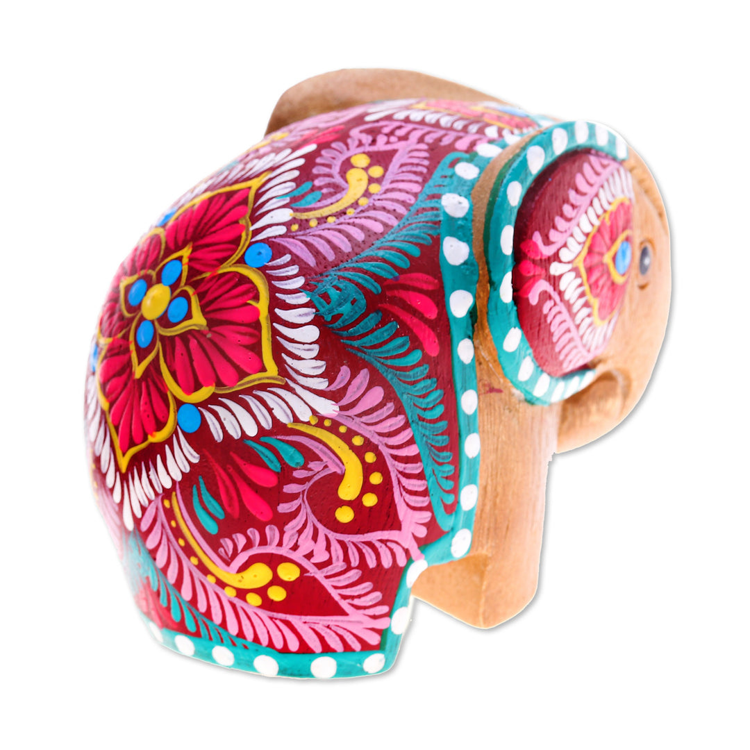 Thai-Made Floral Painted Raintree Wood Elephant Figurine - Tiny Beloved