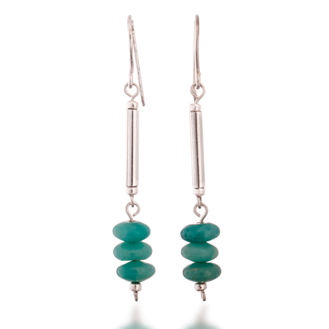 Minimalist Silver Dangle Earrings with Amazonite Gems - Bold Sophistication