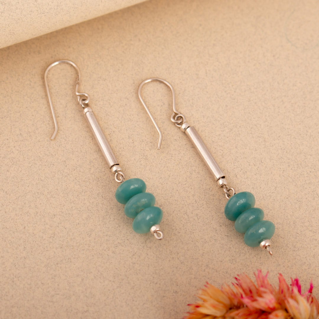 Minimalist Silver Dangle Earrings with Amazonite Gems - Bold Sophistication