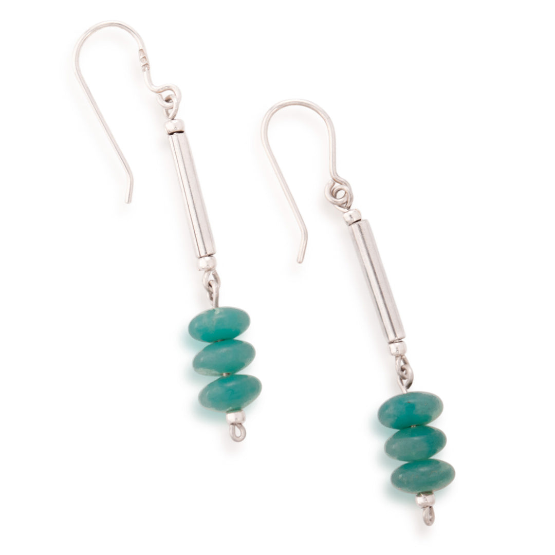 Minimalist Silver Dangle Earrings with Amazonite Gems - Bold Sophistication