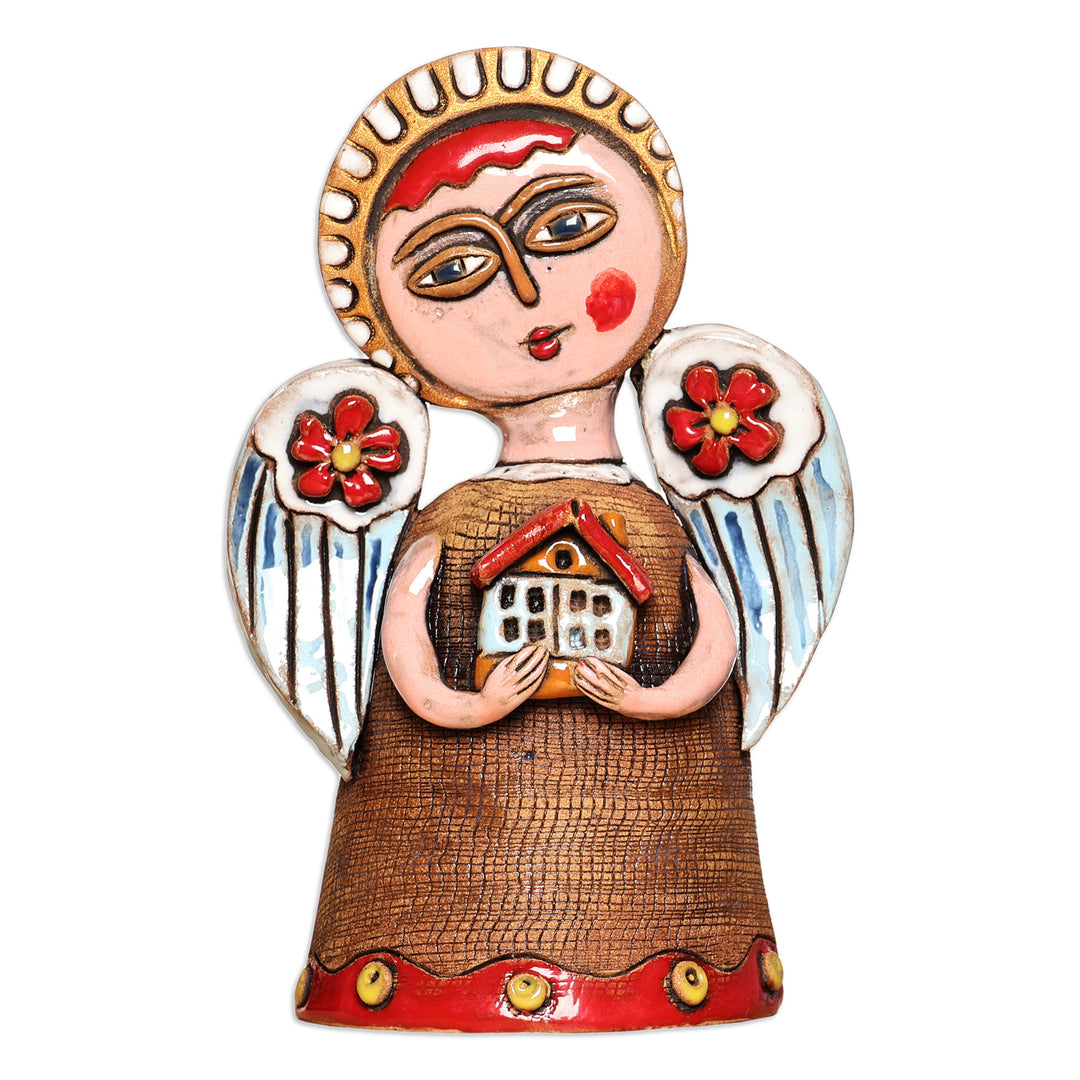 Angel-Themed Handcrafted Painted Ceramic Sculpture - Blessed Home