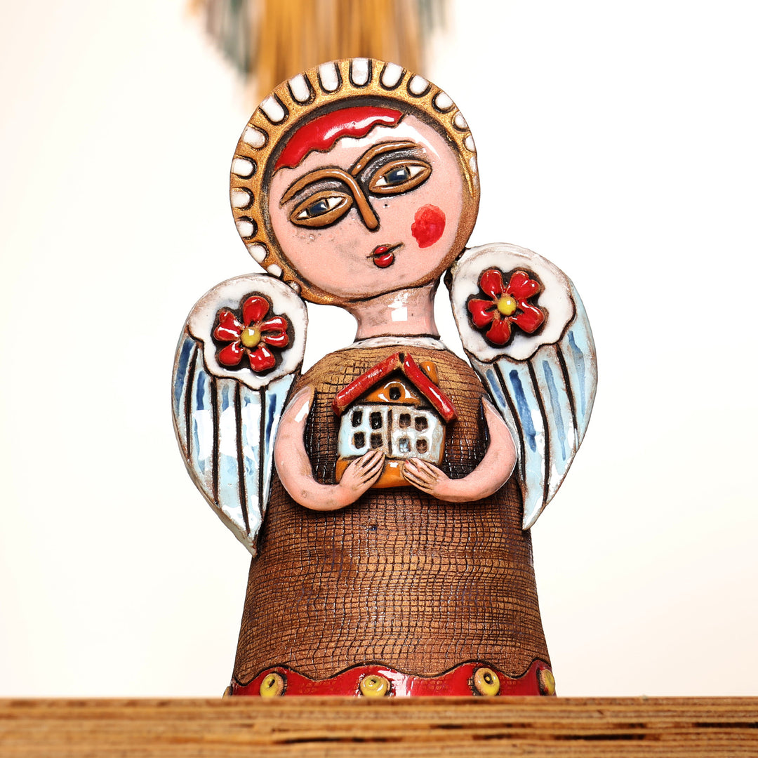Angel-Themed Handcrafted Painted Ceramic Sculpture - Blessed Home