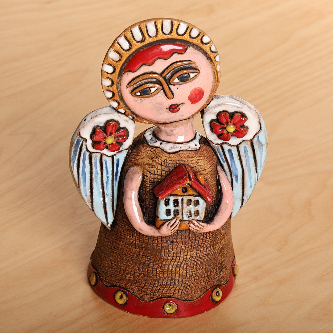Angel-Themed Handcrafted Painted Ceramic Sculpture - Blessed Home
