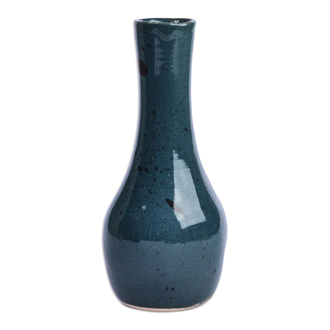 Hand-Painted Glazed Splatter Ceramic Vase in Teal and Brown - Tranquil Teal