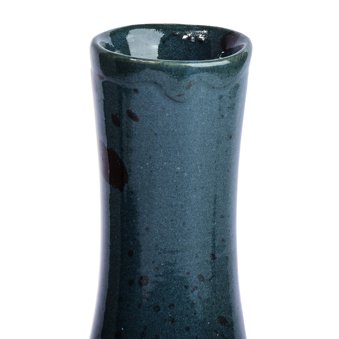 Hand-Painted Glazed Splatter Ceramic Vase in Teal and Brown - Tranquil Teal