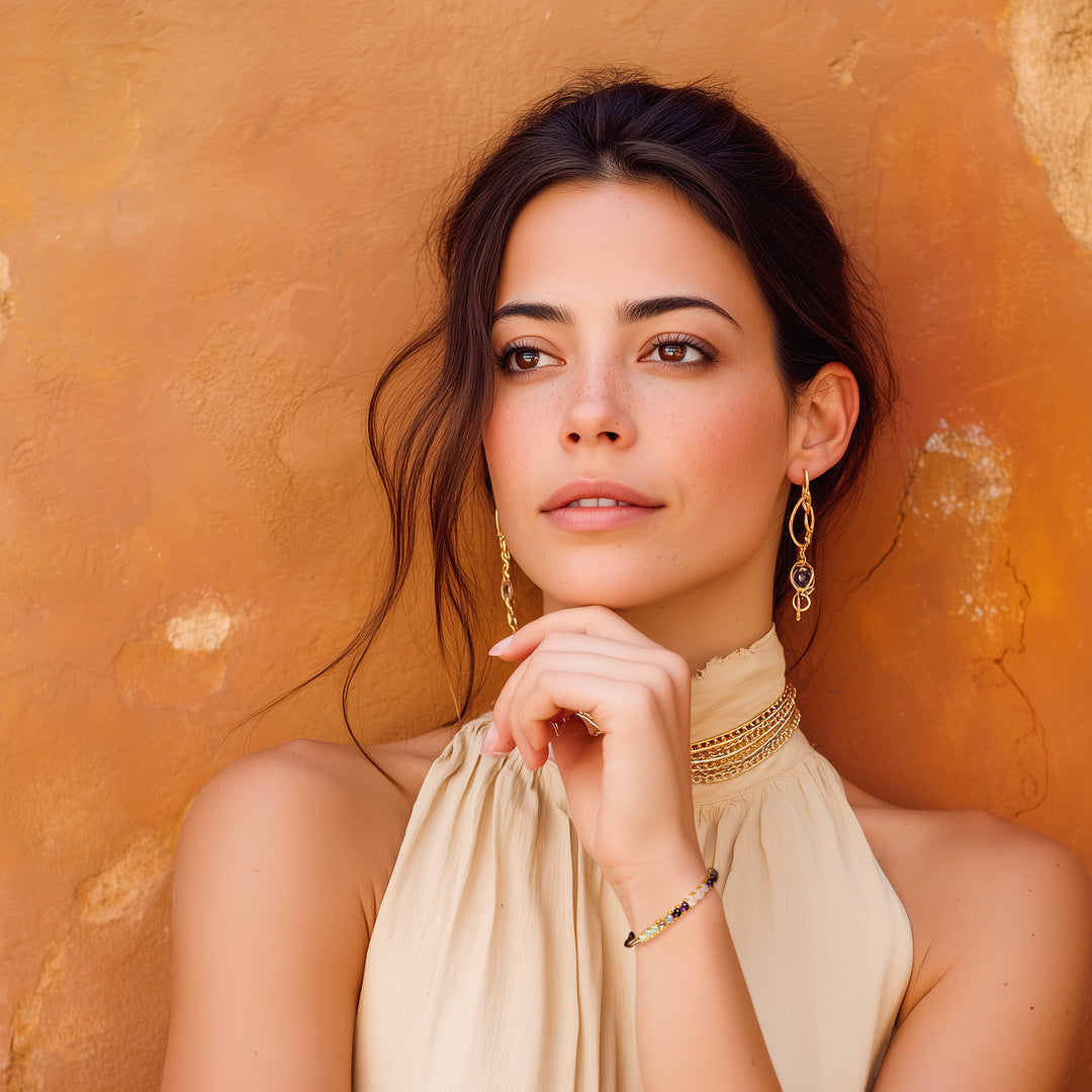 18k Gold-Plated Cuff Bracelet with Colorful Gemstones - Rainbow Radiance