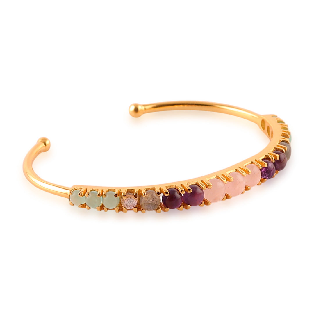 18k Gold-Plated Cuff Bracelet with Colorful Gemstones - Rainbow Radiance