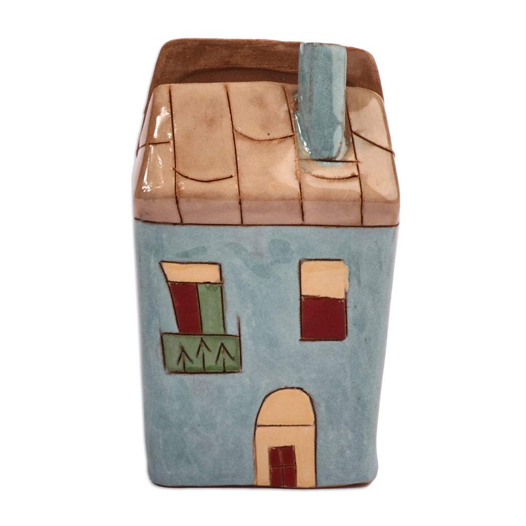 Hand-Painted House-Themed Ceramic Napkin Holder from Armenia - Sensations of Home