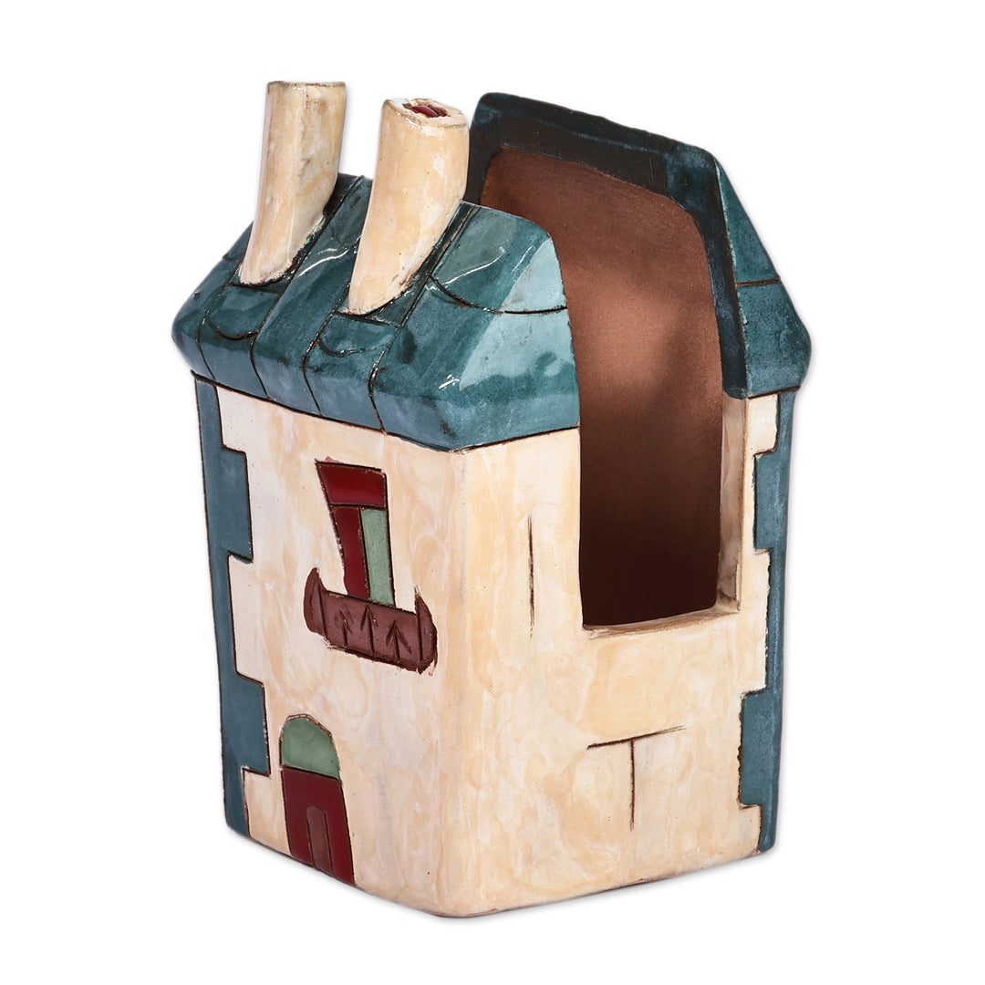 Turquoise and Ivory Ceramic House Napkin Holder (Small) - Peaceful Home