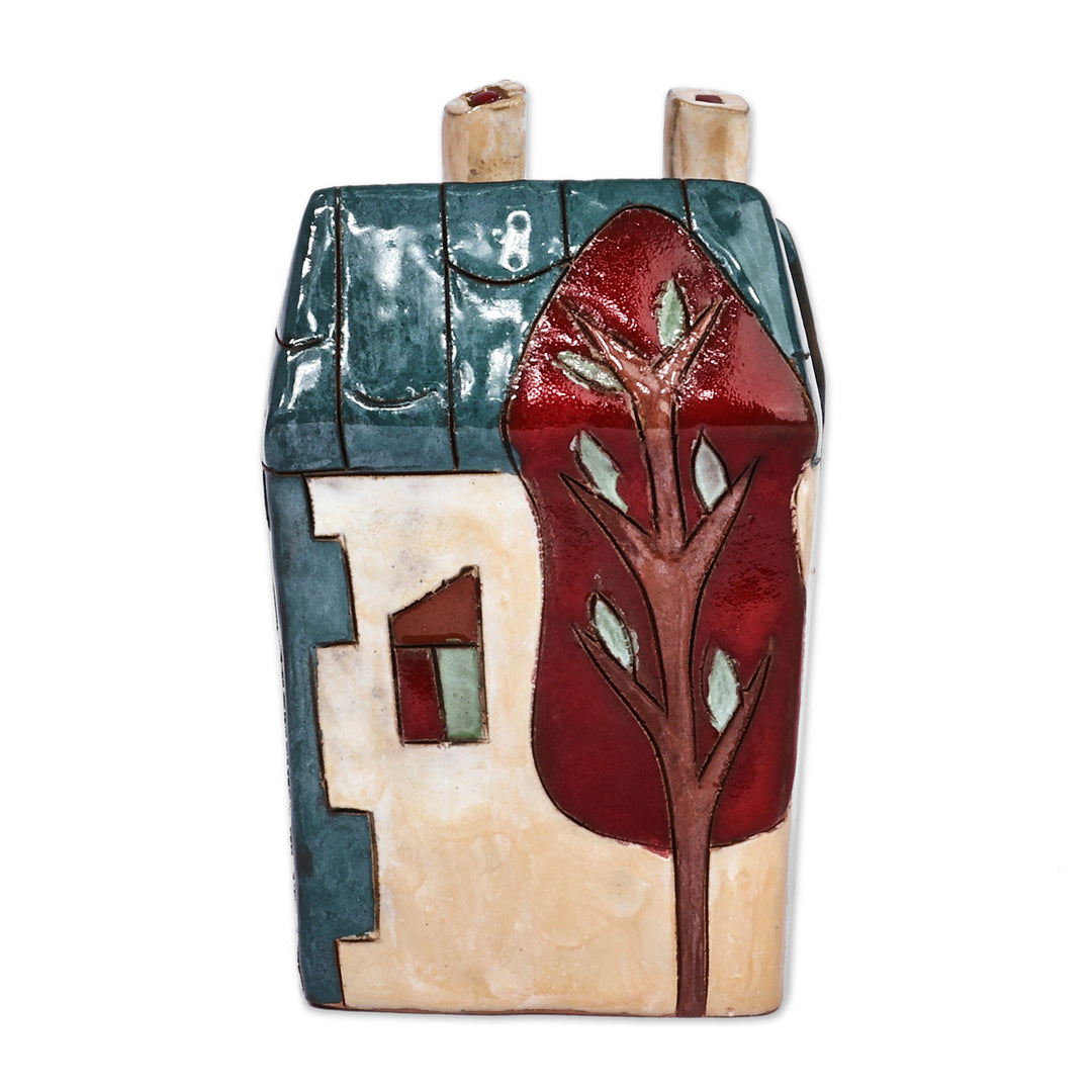 Turquoise and Ivory Ceramic House Napkin Holder (Small) - Peaceful Home