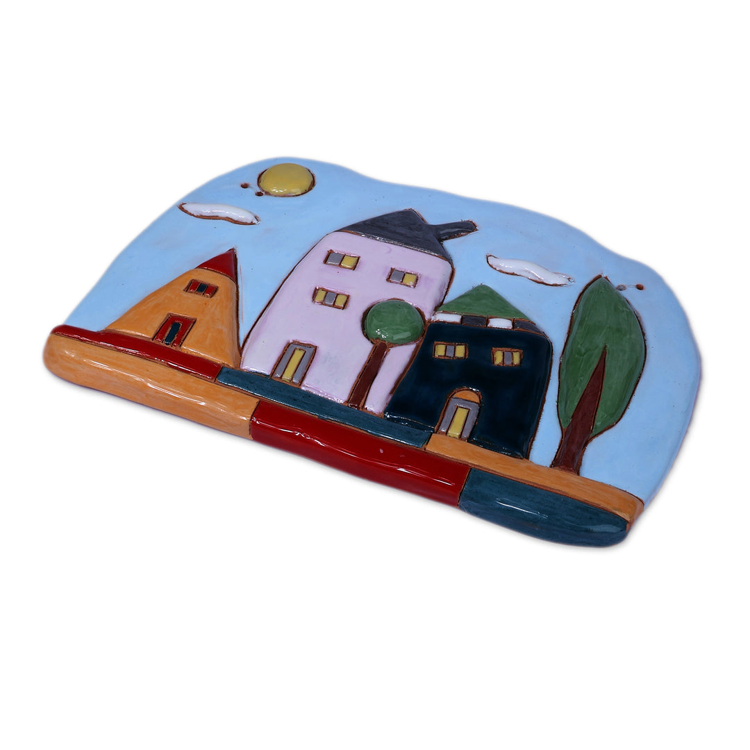 Armenian Cottage Glazed Ceramic Wall Art Painted by Hand - Cottage Allure