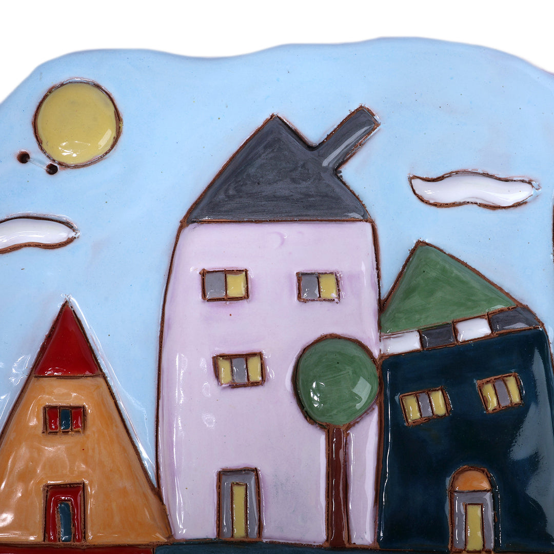 Armenian Cottage Glazed Ceramic Wall Art Painted by Hand - Cottage Allure