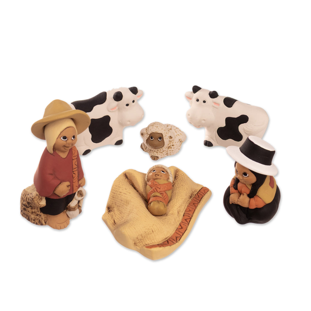 Andean-Themed Painted 7-Piece Ceramic Nativity Scene Set - Miracle in Ayacucho